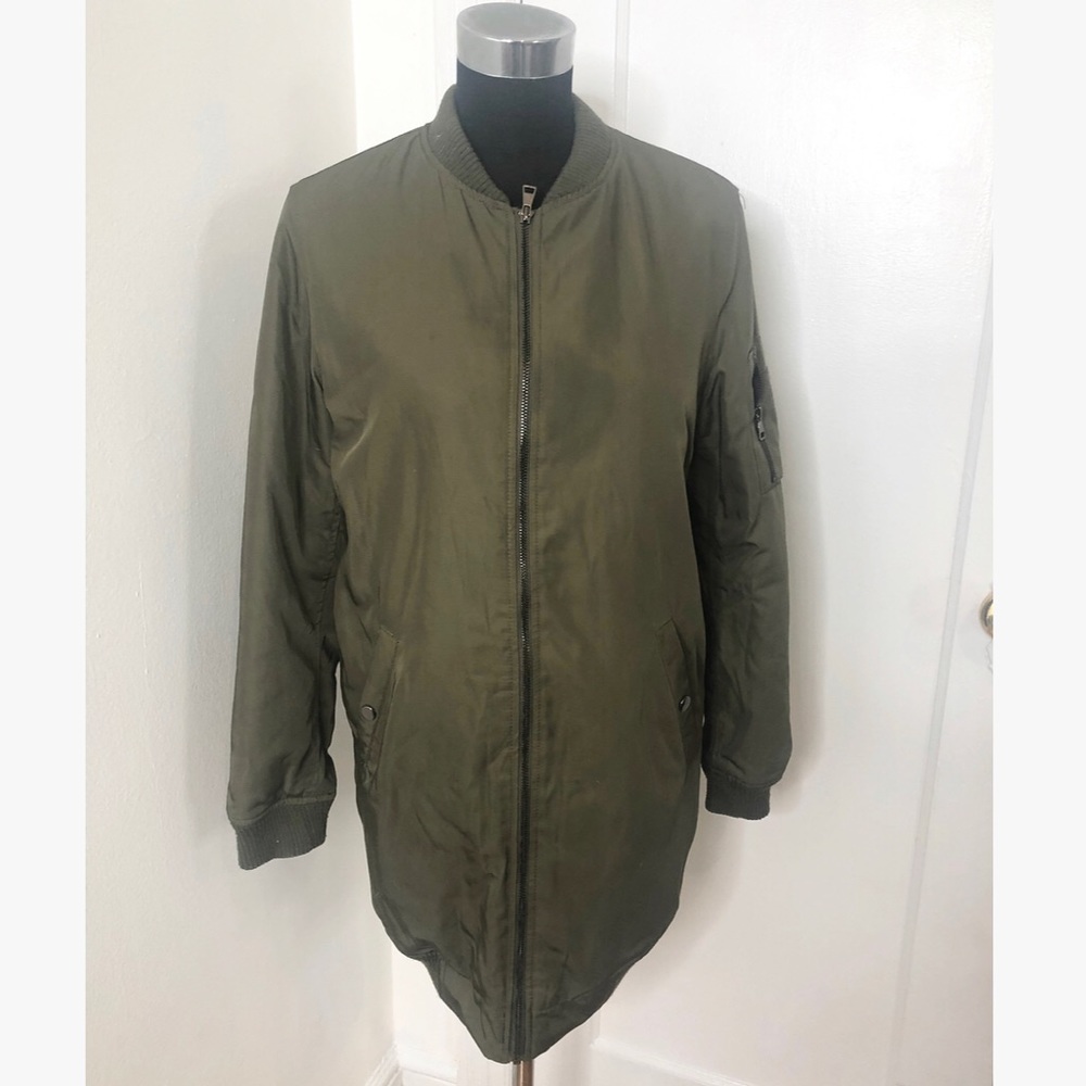 Army Green Long Bomber Jacket